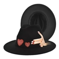 Black wool felt fedora hat for women and men featuring embroidered red glitter hearts - M (56-58cm) / Heart Gesture Style (4#) / 4#
