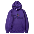 Deep purple Merry Christmas hoodie with festive 2D print and adjustable drawstring hood - S / Purple