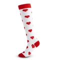 White compression socks with red heart patterns and reinforced toe for athletic performance - White Red Heart