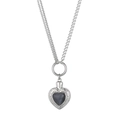 Ensemble collier cœur opale en acier inoxydable argenté avec design totem sur fond blanc - Collier en Acier avec Pierre Gris Foncé (KN87145-Z)