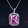 Pink rectangular halo pendant necklace with silver box chain and shimmering crystals - Tz-34 [pink Diamond]