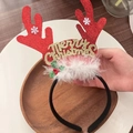 Cute red glitter reindeer antler headband with Merry Christmas lettering and white feathers - 31# Red Antler Letter Headband with White Fur