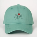 Berretto da baseball verde menta in cotone con ricamo di zampa di cane e cuore - Taglia unica / Verde acqua profonda