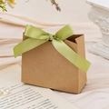 European kraft paper gift bag with light green satin bow for weddings and favors - Small / Blank Kraft Paper (Grass Green Ribbon)