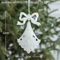 Sparkling white Christmas bell ornament with silver glitter and ribbon, size 12x7cm - White Bell