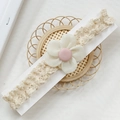 Infant lace headband featuring white five-petal flower and soft pink floral center - Off-white Single Flower
