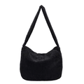 Black corduroy hobo shoulder bag with large capacity and minimalist vintage design - Black