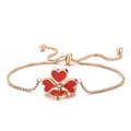 Rose gold adjustable clover bracelet with red heart petals and center crystal - Rose Gold (KB120872-KFC)