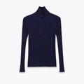 Pull polo ajusté en maille côtelée bleu marine avec col montant et manches longues - S / Bleu marine