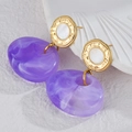 Elegantes pendientes geométricos de acero de titanio dorado con colgantes de mármol púrpura - Púrpura/Dorado