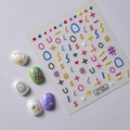 5D embossed nail stickers model TS-014 featuring colorful 3D letters and cute lines - Cute Lines & Symbols Style (TS-014)