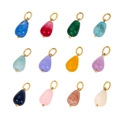 Set of 12 multi-color teardrop natural stone pendants with golden metal rings - 12-Color Set