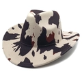 Cappello da cowboy con stampa mucca a tesa larga per protezione solare stile retrò - M (56-58cm) / Parte Superiore Fedora Stampa Mucca Beige