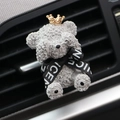 Grey teddy bear car air vent freshener with gold crown and NICE ribbon detail - Gold Crown/Black Ribbon