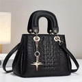 Elegant black crocodile-textured tote bag with gold hardware and a star-shaped charm - Black