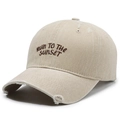 Vintage washed khaki baseball cap with distressed details and sunset embroidery - Adjustable / Light Beige