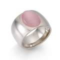 Massiver silberner Edelstahlring mit einem ovalen rosa Katzenaugenstein poliert - Rosa Stein Silbernes Band (KR51681-Z)