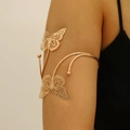 Golden butterfly upper arm cuff with intricate hollow design and polished metallic finish - Hollow Butterfly Style (7888)