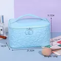 Light blue heart embossed Y2K cosmetic bag with double zippers, size 21.3x14x11.7cm - Rectangular Storage Bag / Blue