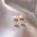 Elegant gold earrings featuring white pearls and clear round cubic zirconia studs - Double-Ended Style (HE30464-1) / Gold