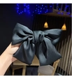 Classic black oversized satin bow hair clip with double-layered vintage silk finish - Short Double Layer Black