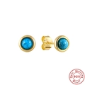 Minimalist S925 sterling silver turquoise stud earrings with elegant gold plating finish - #1 Round / Gold (Round)