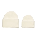 Beige parent-child knitted beanie set featuring a classic ribbed cuff for winter warmth - White