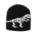 Detailaufnahme der schwarzen Strickmütze mit weißem Dinosaurier-Skelett-Jacquard-Muster - 2-6 Jahre / Schwarz