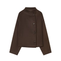 Women's dark brown short wool jacket with stand collar and diagonal single-breasted buttons - XS / Coffee