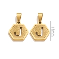 Golden 18K stainless steel hexagonal earring with glitter texture and letter J cutout - Letter J - Gold