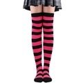 Pink and black striped over-knee thigh high socks for women's cosplay costume - Bright Magenta & Black Wide Stripes