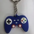Creative dark blue silicone gamepad keychain with colorful buttons and metal link chain - Blue Black Cross