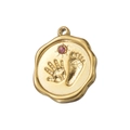 Gold stainless steel irregular pendant with pink gemstone and baby footprints design - Pink Zirconia
