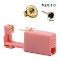 Pink disposable ear piercing gun with a 3mm golden steel stud and black gemstone - 3mm Gold Four-Prong Set Black Zircon (MS32-313)