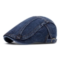 Donkerblauwe denim platte pet met oranje contraststiksels en verstelbare metalen gesp - Donkerblauw