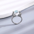 Vintage silver frog ring featuring a light blue translucent orb with gold leaf flakes - Silver Vintage Frog Blue Ball Ring (S409)