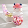 Pink cartoon bear quicksand bottle keychain with liquid sequins and glitter strap - Lanyard Style / Pink