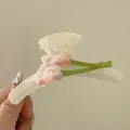 Pince à cheveux tulipe en acétate rose avec motif floral pour cheveux épais - Style Forme Tulipe / Blanc Perle