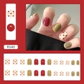 Korte bloemen plaknagels set met rode en groene patronen in 24 glanzende nagelstukjes - Eenvoudige Bloem Stijl (R540)