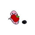 Cute pink cartoon snake enamel brooch with red apple design and rubber pin clutch - Pink Snake with Apple