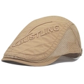 Khaki breathable mesh beret cap with stitched diamond pattern and BUSTLING embroidery - Adjustable (54-62cm) / Breathable Mesh Style / Dark Khaki