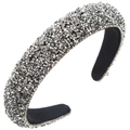 Detail of padded sponge headband with sparkling silver rhinestones and black velvet lining - White