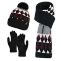 Set invernale da donna 3 pezzi con berretto, sciarpa e guanti con motivo geometrico nero - Stile Jacquard Geometrico Nero / Nero