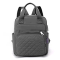 Gray nylon backpack for women with quilted stitching and multiple zipper pockets - Gray