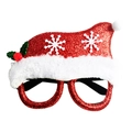 Christmas party glasses with red glitter Santa hat design and white snowflake accents - Style 23-Red Glitter Xmas Hat Snowman
