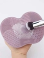 Purple heart-shaped silicone makeup brush cleaning mat with suction cup and texture - Small / Light Purple