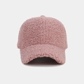 Close-up of the thick pink lamb wool fabric showing its soft and fluffy texture - Adjustable / Dusty Pink