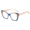 Blue and translucent pink contrast color square flat glasses frames with TR90 material - Light Champagne with Blue