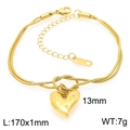 Golden stainless steel heart pendant bracelet with double-strand snake chain detail - 170mm x 1mm (Pendant 13mm) / Gold Bracelet (KB202989-Z)