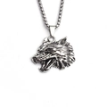 Collier tête de loup pour homme en acier inoxydable argenté avec chaîne à boules - Tête de loup avec chaîne en acier inoxydable